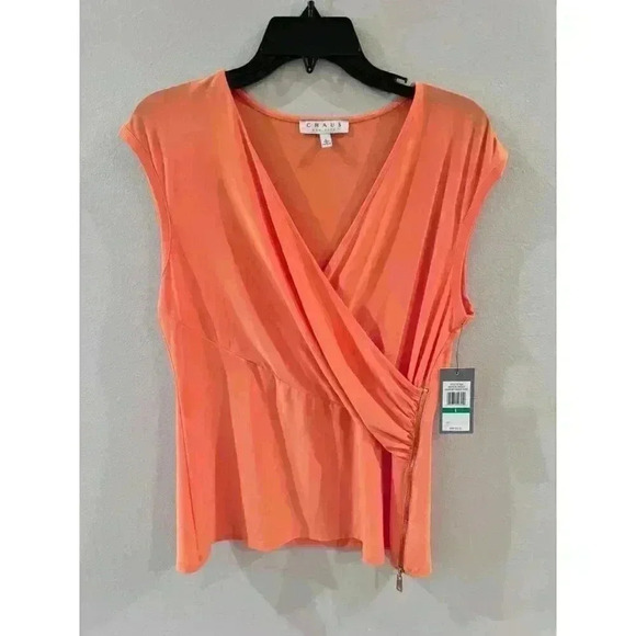 Chaus Tops - Chaus New York Women's Orange Wrap Top Side Zipper Size Large Office Work NEW